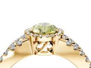 Halo Engagement Ring Setting for Fancy Yellow Pear-Shaped Center with Wide-Open Pave Split Shank and Prong Head in Yellow Gold