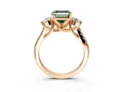 3 Stone Engagement Ring Setting for Fancy Green Asscher Cut Center with Crossover Basket, Pave Band and Prong Head in Rose Gold