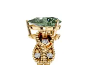 Leaf Engagement Ring Setting for Fancy Green Pear-Shaped Center with Milgrain Accent Band and Prong Head in Yellow Gold