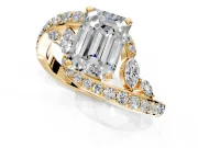 Solitaire Engagement Ring Setting for Emerald Cut Center with Pave Bypass Twist Band and Prong Head in Yellow Gold