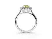 Starburst Halo Engagement Ring Setting for Fancy Yellow Oval Center with Thin Round-Wire Band and Prong Head in Platinum