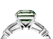 Bar-Set Engagement Ring Setting for Fancy Green Asscher Cut Center with Tapered Baguette Accents and Prong Head in White Gold