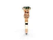 Leaf Engagement Ring Setting for Fancy Green Round Cut Center with Milgrain Accent Band and Prong Head in Rose Gold