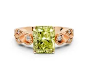 Leaf Engagement Ring Setting for Fancy Yellow Princess Cut Center with Milgrain Accent Band and Prong Head in Rose Gold