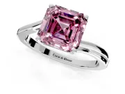 Solitaire Engagement Ring Setting for Fancy Pink Asscher Cut Center with Plain Bypass Twist Band and Prong Head in Sterling Silver