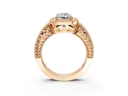 Milgrain Halo Engagement Ring Setting for Radiant Cut Center with Pave Band and Prong Head in Rose Gold