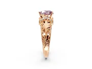 Solitaire Engagement Ring Setting for Fancy Pink Heart-Shaped Center with Filigree Accent Basket and Prong Head in Rose Gold