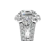 Halo Engagement Ring Setting for Asscher Cut Center with Two-Strand Split Shank and Prong Head in Sterling Silver