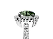 Halo Engagement Ring Setting for Fancy Green Round Cut Center with Inner Milgrain Border and Prong Head in White Gold