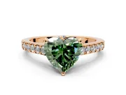 Solitaire Engagement Ring Setting for Fancy Green Heart-Shaped Center with Crossover Accents and Prong Head in Rose Gold