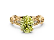 Solitaire Engagement Ring Setting for Fancy Yellow Oval Center with Marquise Panel Band and Prong Head in Yellow Gold