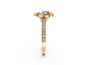 Halo Engagement Ring Setting for Fancy Pink Heart-Shaped Center with Milgrain Pave Band and Bezel Head in Rose Gold