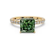 Solitaire Engagement Ring Setting for Fancy Green Princess Cut Center with Fine Pave Band and Prong Head in Yellow Gold