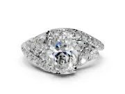 Halo Engagement Ring Setting for Oval Center with Marquise and Pave Bypass Band and Prong Head in Platinum
