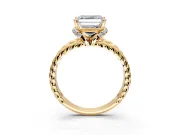 Halo Engagement Ring Setting for Asscher Cut Center with Rope Twist Split Shank and Prong Head in Yellow Gold