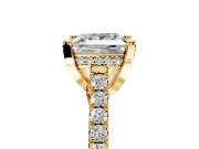 Solitaire Engagement Ring Setting for Princess Cut Center with Widening Pave Band and Claw Prong Head in Yellow Gold