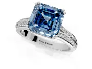 Solitaire Engagement Ring Setting for Fancy Blue Asscher Cut Center with Pave Rail Split Shank and Prong Head in White Gold