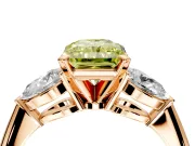 3 Stone Engagement Ring Setting for Fancy Yellow Radiant Cut Center with Large Pear-Shaped Accents and Prong Head in Rose Gold