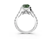 Solitaire Engagement Ring Setting for Fancy Green Round Cut Center with Pave Cathedral Shoulders and Prong Head in Platinum