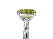 Baguette Engagement Ring Setting for Fancy Yellow Emerald Cut Center with Alternating Bar-Set Band and Prong Head in Sterling Silver