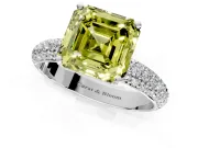 Solitaire Engagement Ring Setting for Fancy Yellow Asscher Cut Center with Domed Multi-Row Pave Band and Prong Head in Sterling Silver