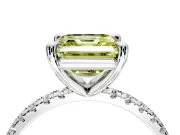 Solitaire Engagement Ring Setting for Fancy Yellow Asscher Cut Center with Fine Pave Narrow Band and Prong Head in White Gold