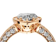 Milgrain Halo Engagement Ring Setting for Heart-Shaped Center with Wide Pave Band and Prong Head in Rose Gold