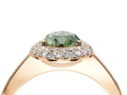 Halo Engagement Ring Setting for Fancy Green Pear-Shaped Center with Plain Tapered Band and Prong Head in Rose Gold