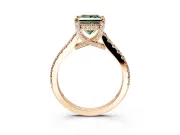 Solitaire Engagement Ring Setting for Fancy Green Princess Cut Center with Widening Pave Band and Claw Prong Head in Rose Gold