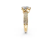 Solitaire Engagement Ring Setting for Pear-Shaped Center with Multi-Row Pave Accents and Basket Head in Yellow Gold