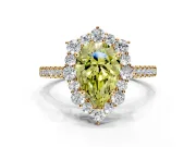 Halo Engagement Ring Setting for Fancy Yellow Pear-Shaped Center with Single-Row Pave, Open Basket and Prong Head in Yellow Gold