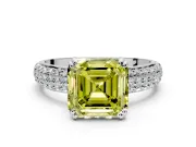 Solitaire Engagement Ring Setting for Fancy Yellow Asscher Cut Center with Multi-Row Pave Accents and Basket Head in Sterling Silver