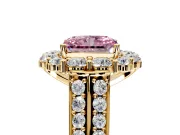 Large Accent Halo Engagement Ring Setting for Fancy Pink Radiant Cut Center with Pave Split Shank and Prong Head in Yellow Gold