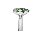 Low-Set Solitaire Engagement Ring Setting for Fancy Green Pear-Shaped Center with Thin Plain Band and Prong Head in White Gold