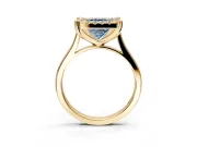 Single Halo Engagement Ring Setting for Fancy Blue Princess Cut Center with Corner Claws, Plain Band and Prong Head in Yellow Gold