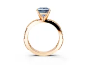 Solitaire Engagement Ring Setting for Fancy Blue Princess Cut Center with Milgrain-Edged Pave Band and Prong Head in Rose Gold