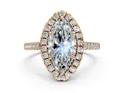 Halo Engagement Ring Setting for Marquise Center with Raised Halo, Pave Band and Prong Head in Rose Gold