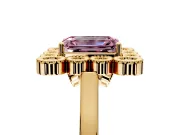 Cluster Halo Engagement Ring Setting for Fancy Pink Emerald Cut Center with Milgrain Bezel Accents and Prong Head in Yellow Gold