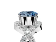 Halo Engagement Ring Setting for Fancy Blue Oval Center with Pave Infinity Twist Band and Prong Head in Platinum