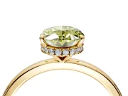 Hidden Halo Engagement Ring Setting for Fancy Yellow Oval Center with Plain Band and Tall Prong Head in Yellow Gold