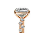 Cluster Engagement Ring Setting for Asscher Cut Center with Round Cut Accent Band and Prong Head in Rose Gold