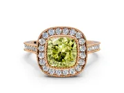 Halo Engagement Ring Setting for Fancy Yellow Cushion Cut Center with Milgrain Frame, Pave Band and Prong Head in Rose Gold