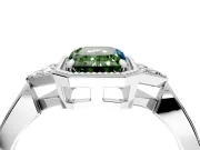 Cluster Engagement Ring Setting for Fancy Green Emerald Cut Center with Milgrain Shoulder Clusters and Prong Head in Platinum