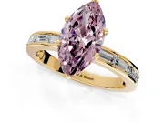 Solitaire Engagement Ring Setting for Fancy Pink Marquise Center with Channel Baguette Band and Prong Head in Yellow Gold
