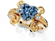 Solitaire Engagement Ring Setting for Fancy Blue Heart-Shaped Center with Twisted Band and Scroll Prong Head in Yellow Gold