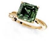 Solitaire Engagement Ring Setting for Fancy Green Asscher Cut Center with Twist Band and Bead Prong Head in Yellow Gold