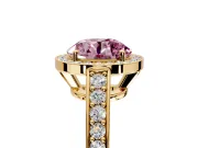 Bezel-Framed Halo Engagement Ring Setting for Fancy Pink Round Cut Center with Pave Band and Prong Head in Yellow Gold