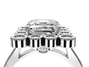 Cluster Halo Engagement Ring Setting for Asscher Cut Center with Milgrain Bezel Accents and Prong Head in Platinum