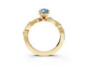 Solitaire Engagement Ring Setting for Fancy Blue Pear-Shaped Center with Bar-Station Pave Twist and Prong Head in Yellow Gold
