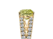 Solitaire Engagement Ring Setting for Fancy Yellow Cushion Cut Center with Pave Split Shank and Prong Head in Yellow Gold